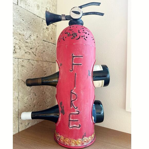 Unique Fire Extinguisher 2 Bottle Wine Rack Distressed Vintage Looking Rustic - Picture 1 of 6